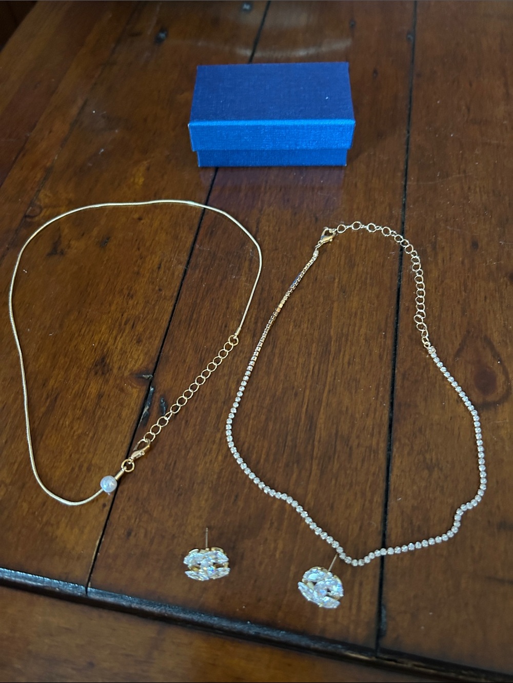 Elegant Gold Tennis Necklace pearl Necklaces Fashion earrings,
